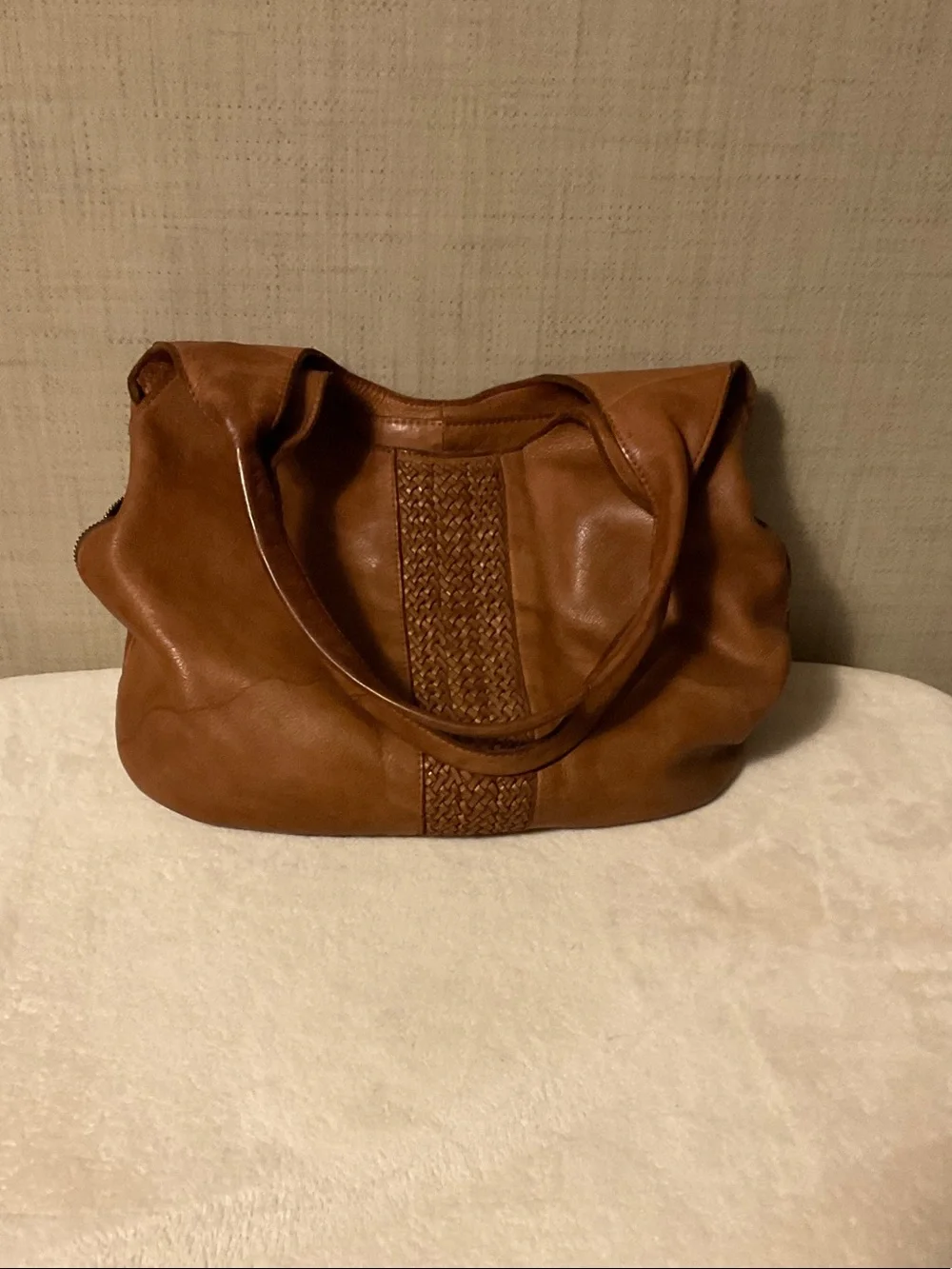 Woven Center Detail Hobo Bag in Brown